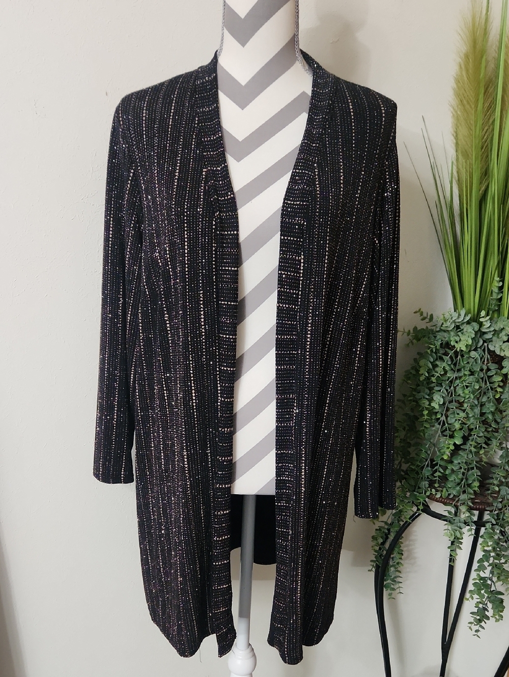 ONYX Night Open-Front Black And Gold Sparkle Cardigan Sweater